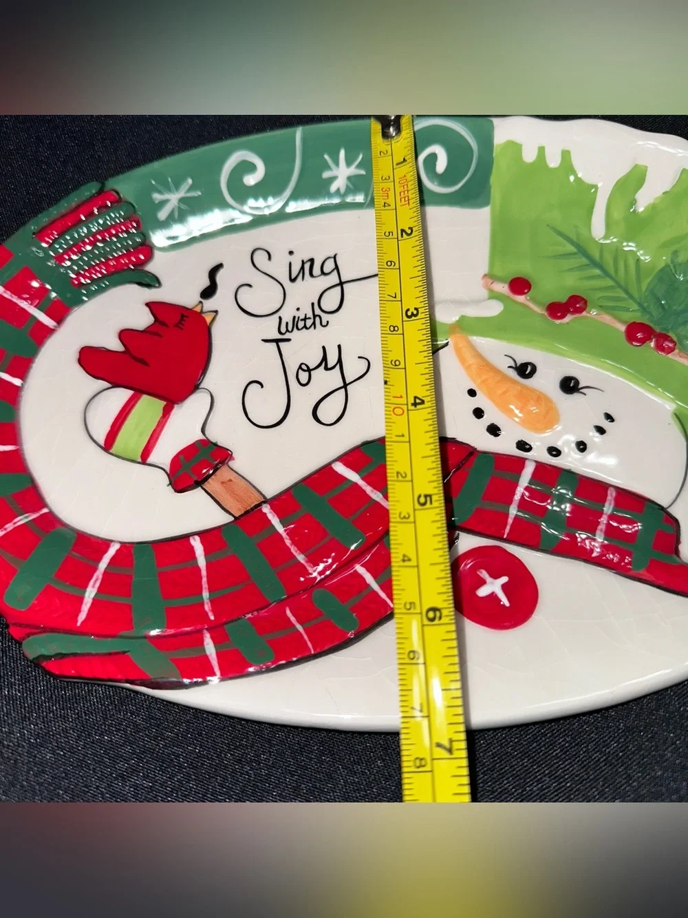Fitz and Floyd Holly Hat Snowman 'Sing with Joy' Holiday Platter serving dish